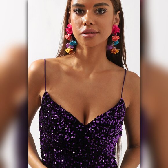 Multi-Layered Colorful Petal Dangle Earrings - Picture 3 of 5